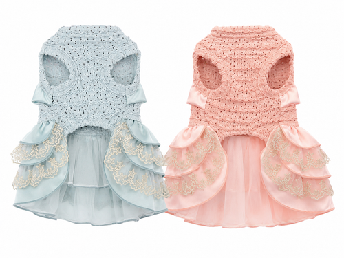 Luxury Princess Dog Dress with Big Bow | Lace Ruffle Puppy Party Dress