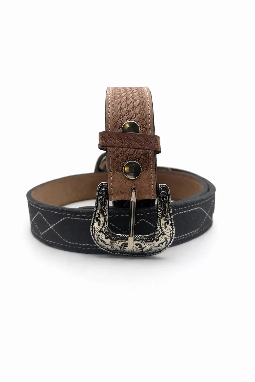 Western Stitch Genuine Suede & Hand Tooled Leather Belt -Black