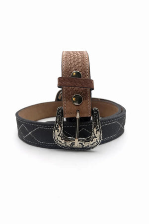 Western Stitch Genuine Suede & Hand Tooled Leather Belt -Black