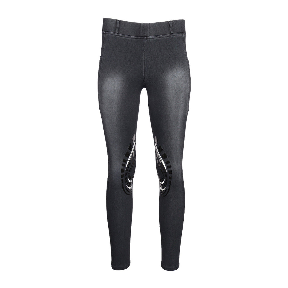 Equine Couture Ladies Denim Silicon Knee Patch Tights with Phone Pocket