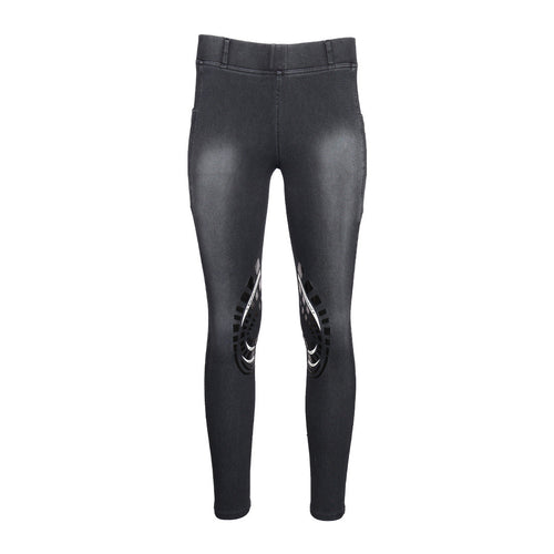Equine Couture Ladies Denim Silicon Knee Patch Tights with Phone Pocket