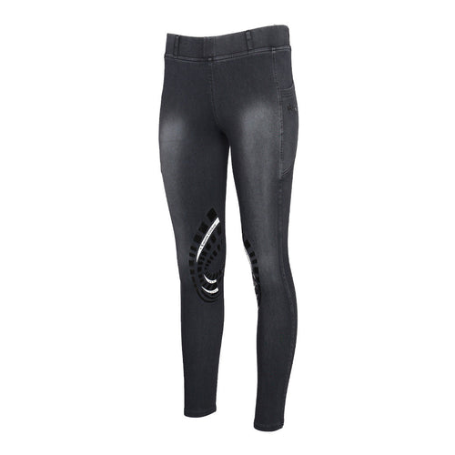 Equine Couture Ladies Denim Silicon Knee Patch Tights with Phone Pocket