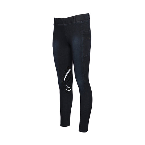 Equine Couture Ladies Denim Silicon Knee Patch Tights with Phone Pocket