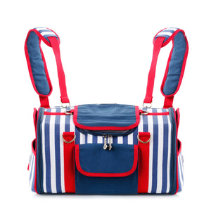 Striped Pet Carrier Bag Canvas Travel Tote with Breathable Mesh