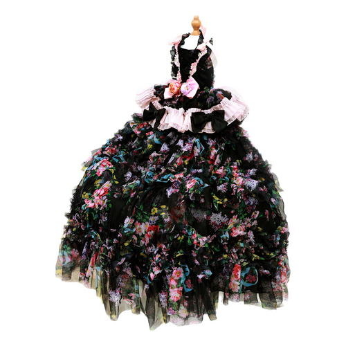 Black Floral Princess Dog Dress – Luxury Victorian Puppy Gown with Romantic Ruffle Train