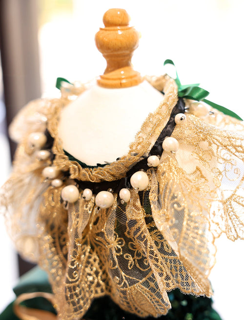 Dog Dress Green Velvet Emerald Pearl