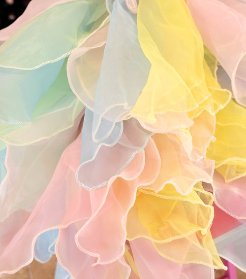 Handmade Pastel Butterfly Fairy Princess Dog Dress – Rainbow Layered Organza Couture Gown for Weddings, Birthdays & Photo Shoots