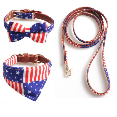 3-Piece Dog Collar+Leash Set – Patriotic Stars & Stripes Design USA