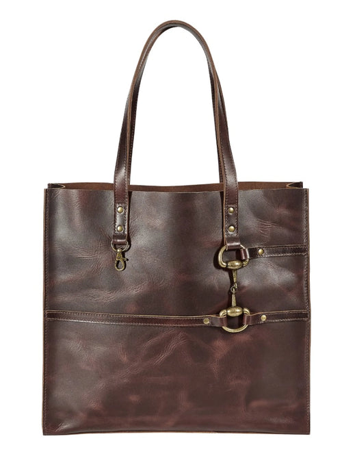 Snaffle Bit Leather Tote Bag- Black