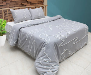 "Lila" Elegant Horse Duvet Set- Gray w/ White- King