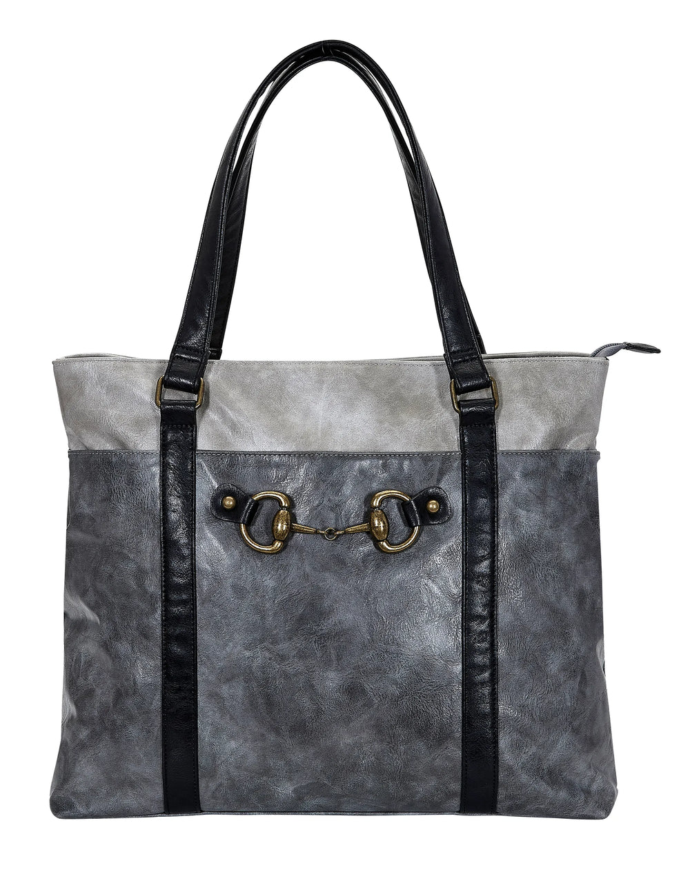 Colorblock Snaffle Bit Laptop Tote- Brown