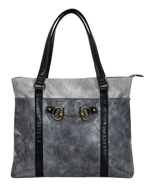 Colorblock Snaffle Bit Laptop Tote- Brown