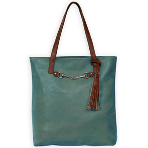 Vegan Snaffle Bit Tote Bag w/ Tassel- Teal