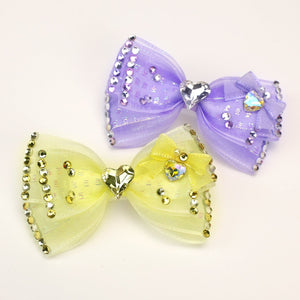 Pet Accessories Rhinestone Heart Tulle Bow Hair Clip headwear