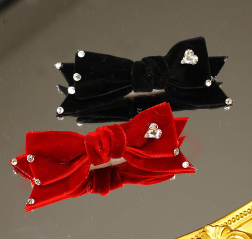 Pet Accessories Velvet Bow Hair Clip with Rhinestone Heart headwear
