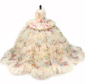 Blush Garden Princess Couture Dog Dress – Floral Ruffle Wedding Gown with Pink Bow Train