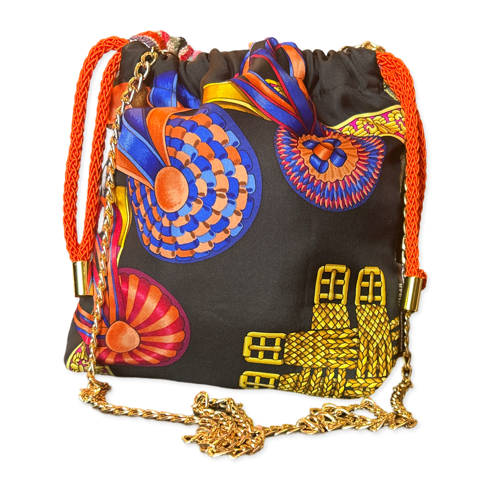 Rubans du Cheval Noir Vintage Scarf Drawstring Crossbody Bag