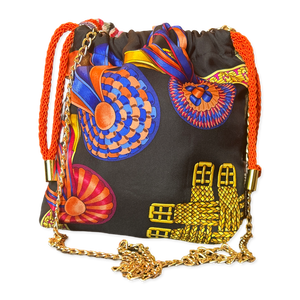 Rubans du Cheval Noir Vintage Scarf Drawstring Crossbody Bag