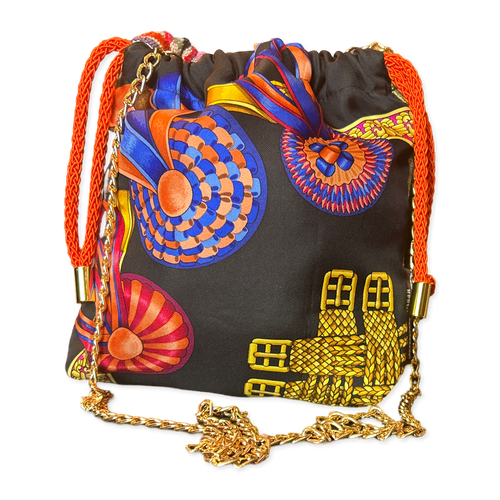 Rubans du Cheval Noir Vintage Scarf Drawstring Crossbody Bag