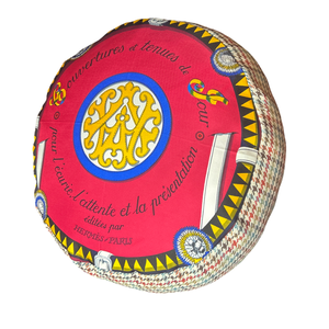 Couvertures et Tenues du Jour Red Vintage Silk Scarf Round Pillow 13"