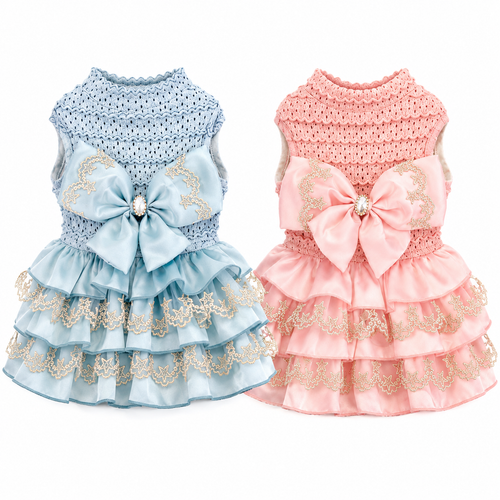 Luxury Princess Dog Dress with Big Bow | Lace Ruffle Puppy Party Dress
