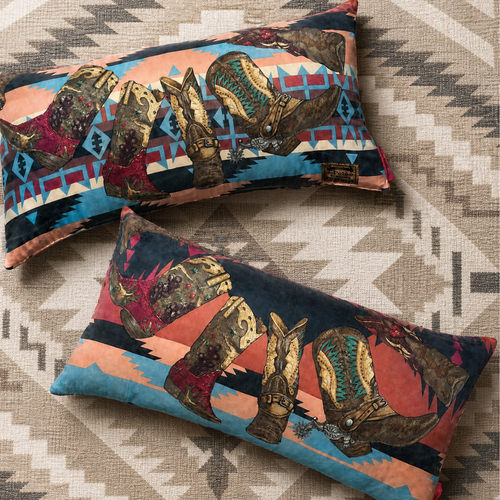 Cowboy Boots Vintage Silk Scarf Pillows 35"