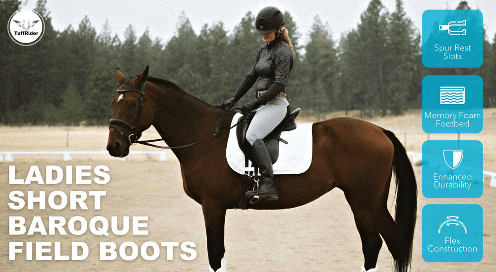 TuffRider Women Leather Back Zipper Short Baroque Field Boots