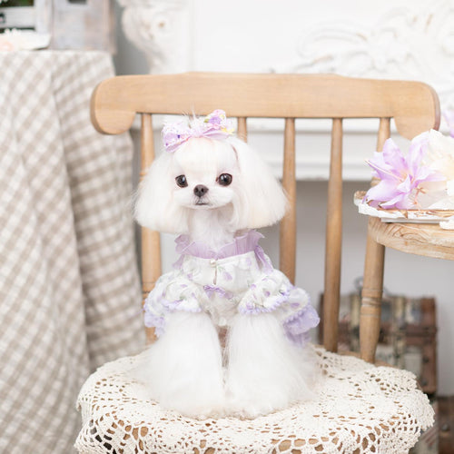 Princess Ruffle Dog Dress | Floral Puppy Party Dress with Pearl Bows
