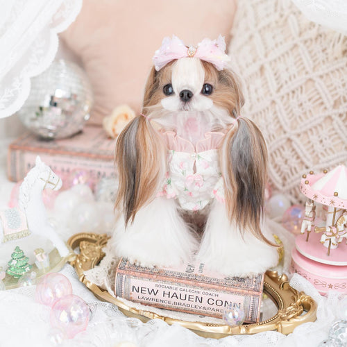 Princess Ruffle Dog Dress | Floral Puppy Party Dress with Pearl Bows