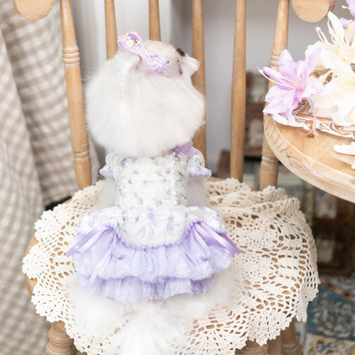 Princess Ruffle Dog Dress | Floral Puppy Party Dress with Pearl Bows