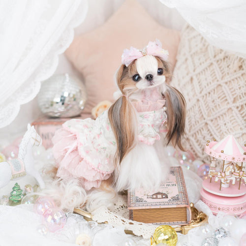 Princess Ruffle Dog Dress | Floral Puppy Party Dress with Pearl Bows