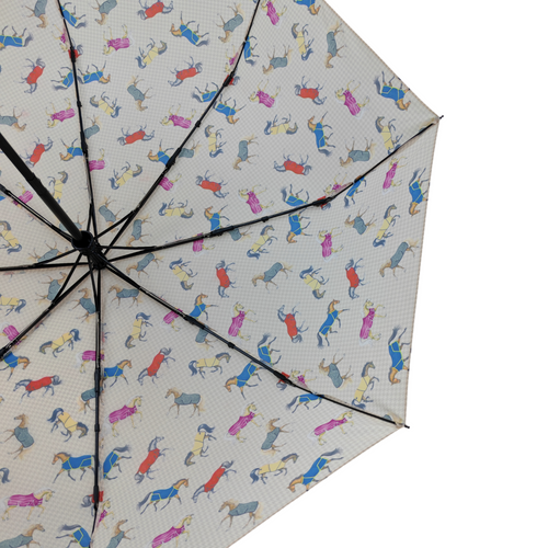 AWST Int'l Lila Compact Umbrella-Horses in Blankets