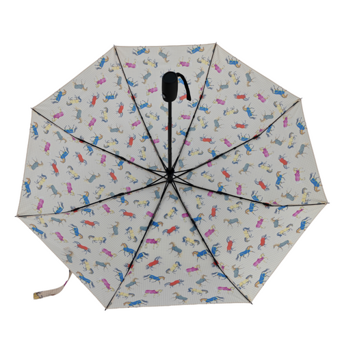 AWST Int'l Lila Compact Umbrella-Horses in Blankets