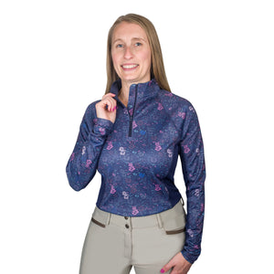 Ovation Quarter Zip Long Sleeve Sunshirt - Navy Mosaic Floral