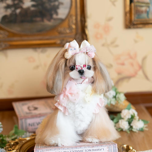 Luxury Pink Pearl Faux Fur Dog Dress | Handmade Princess Pet Dress for Small Dogs
