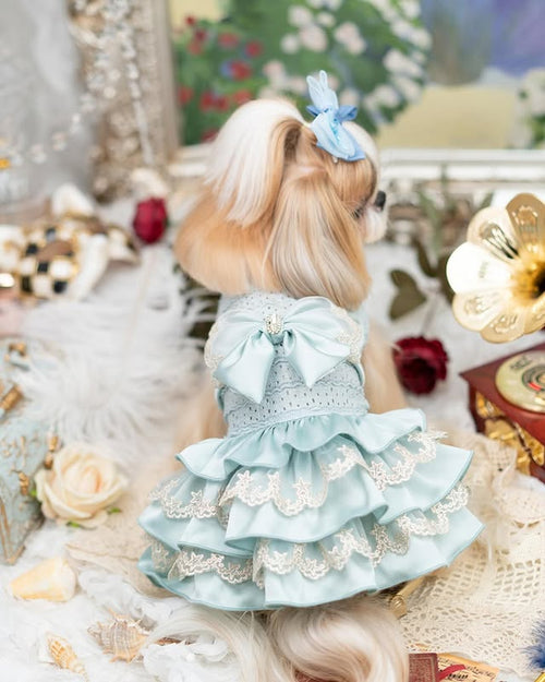 Luxury Princess Dog Dress with Big Bow | Lace Ruffle Puppy Party Dress