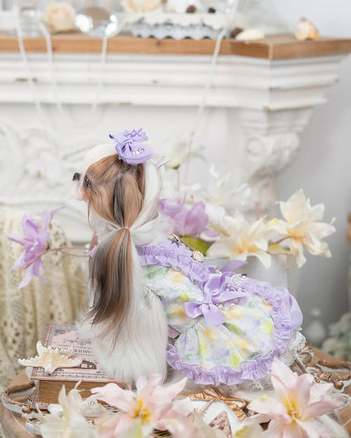 Princess Pearl Floral Dog Dress with Satin Bows