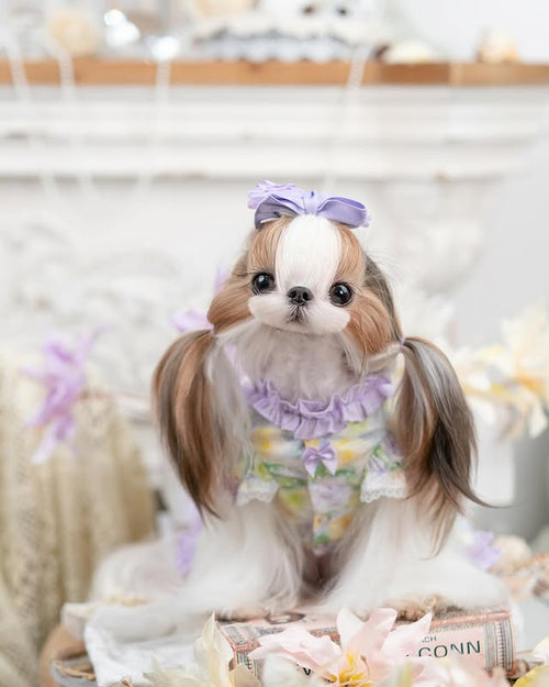 Princess Pearl Floral Dog Dress with Satin Bows