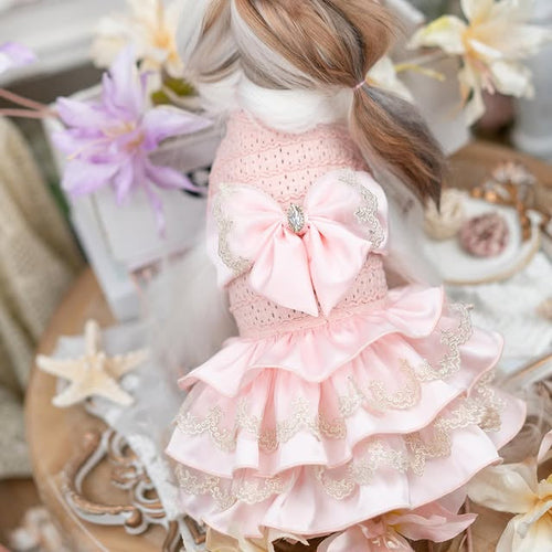 Luxury Princess Dog Dress with Big Bow | Lace Ruffle Puppy Party Dress