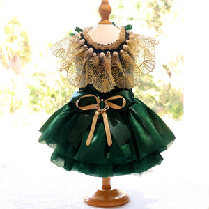 Dog Dress Green Velvet Emerald Pearl