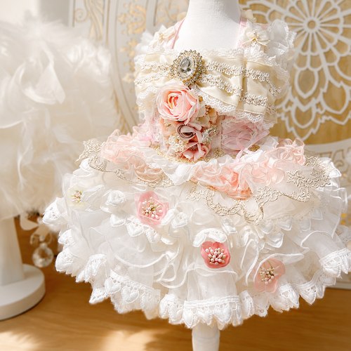 Luxury Floral Couture Dog Dress | Handmade Princess Wedding Dress for Small Dogs