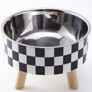 Elevated Pet Bowl with Legs - Checkered Stainless Steel