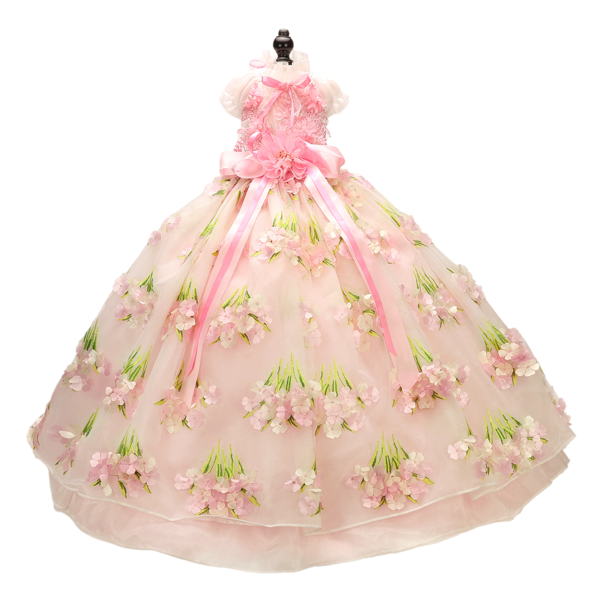 Pink Floral Princess Dog Dress – Luxury Embroidered Puppy Gown with 3D Flowers & Satin Bow