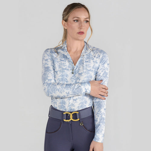 Dapplebay Equestrian Toile 1/4 Zip LS Riding Top-Moonrise