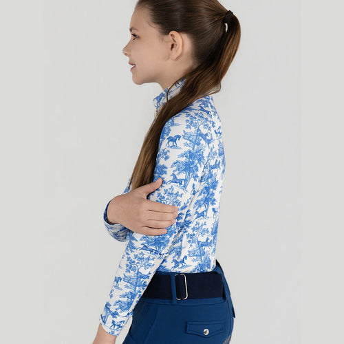 Dapplebay Kids Blue Equestrian Toile 1/4 Zip - Long Sleeve