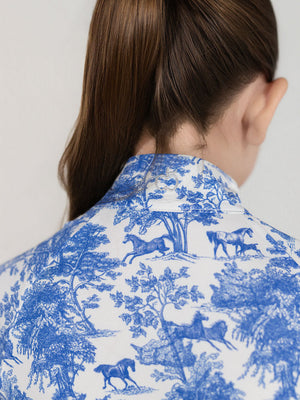 Dapplebay Kids Blue Equestrian Toile 1/4 Zip - Long Sleeve