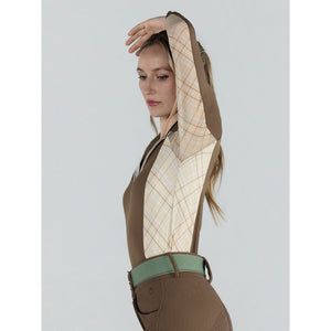 Dapplebay Grace 1/4 Zip LS Riding Top-Chestnut/Spring Plaid