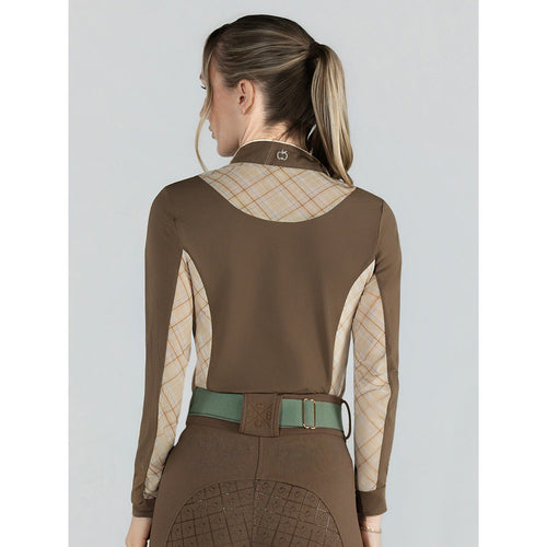Dapplebay Grace 1/4 Zip LS Riding Top-Chestnut/Spring Plaid