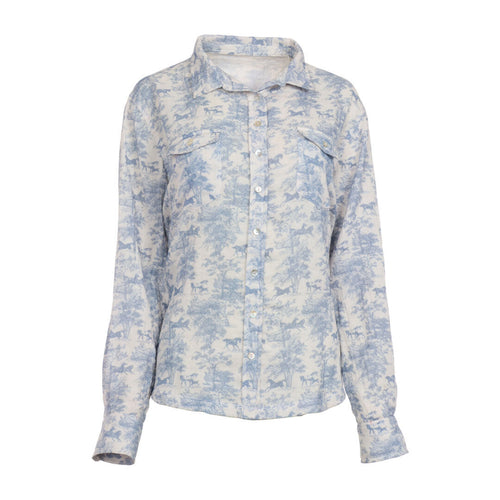 Dapplebay Equestrian Toile Breezy Button Up Top-Moonrise