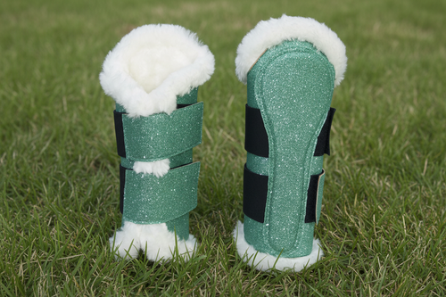 Green Horse Dragon Saddle Pad, Ear Bonnet & Horse Boot Set